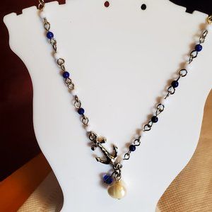 9" Silver Tone Anchor Pearl Anklet Seed Bead Style